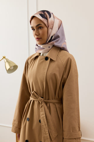 Twill Silk Square Scarf Floral Taupe