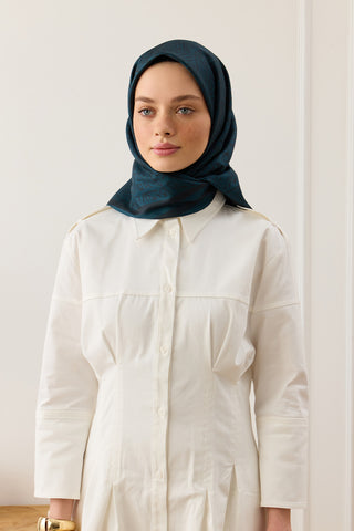 Twill Silk Square Scarf Tina Petrol Green