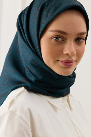 Twill Silk Square Scarf Tina Petrol Green