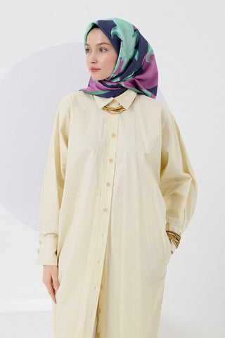 Twill Silk Square Scarf Floral Aqua Green