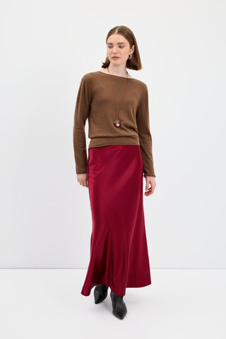 Satin Long Pencil Skirt Burgundy