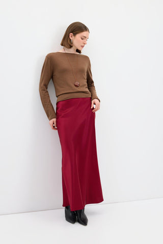 Satin Long Pencil Skirt Burgundy