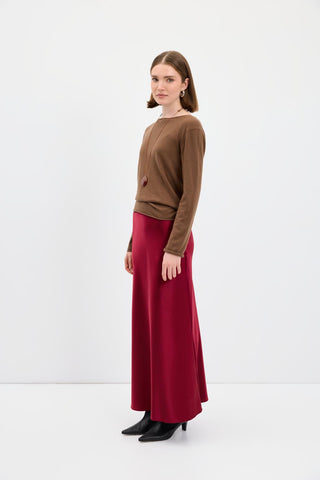 Satin Long Pencil Skirt Burgundy