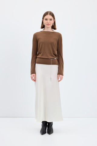 Satin Long Pencil Skirt Ecru