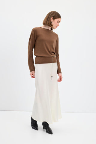 Satin Long Pencil Skirt Ecru