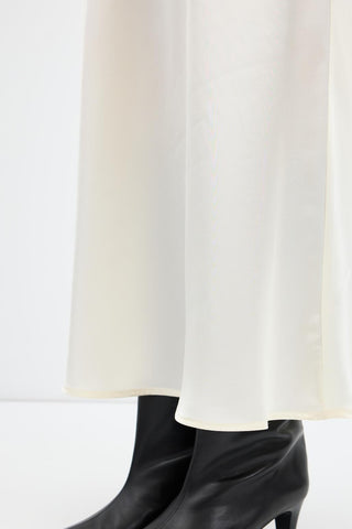 Satin Long Pencil Skirt Ecru
