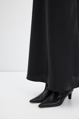 Satin Long Pencil Skirt Black