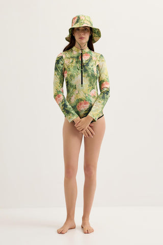 Long Sleeve Printed Swim Tunic Light Green