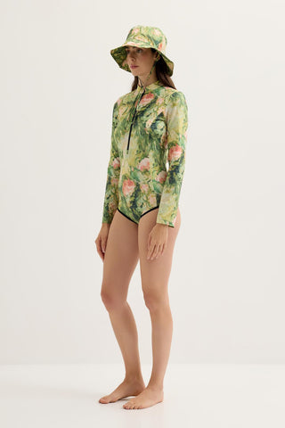 Long Sleeve Printed Swim Tunic Light Green