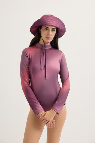 Long Sleeve Printed Swim Tunic Plum