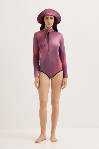 Long Sleeve Printed Swim Tunic Plum