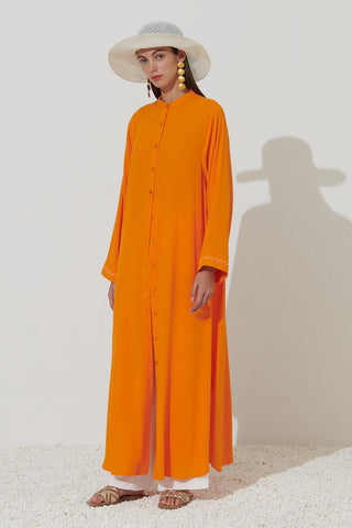 Embroidered Long Shirt Dress Orange
