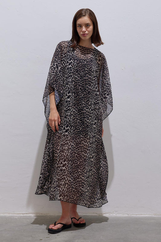 Long Modest Pareo Dress Leopard