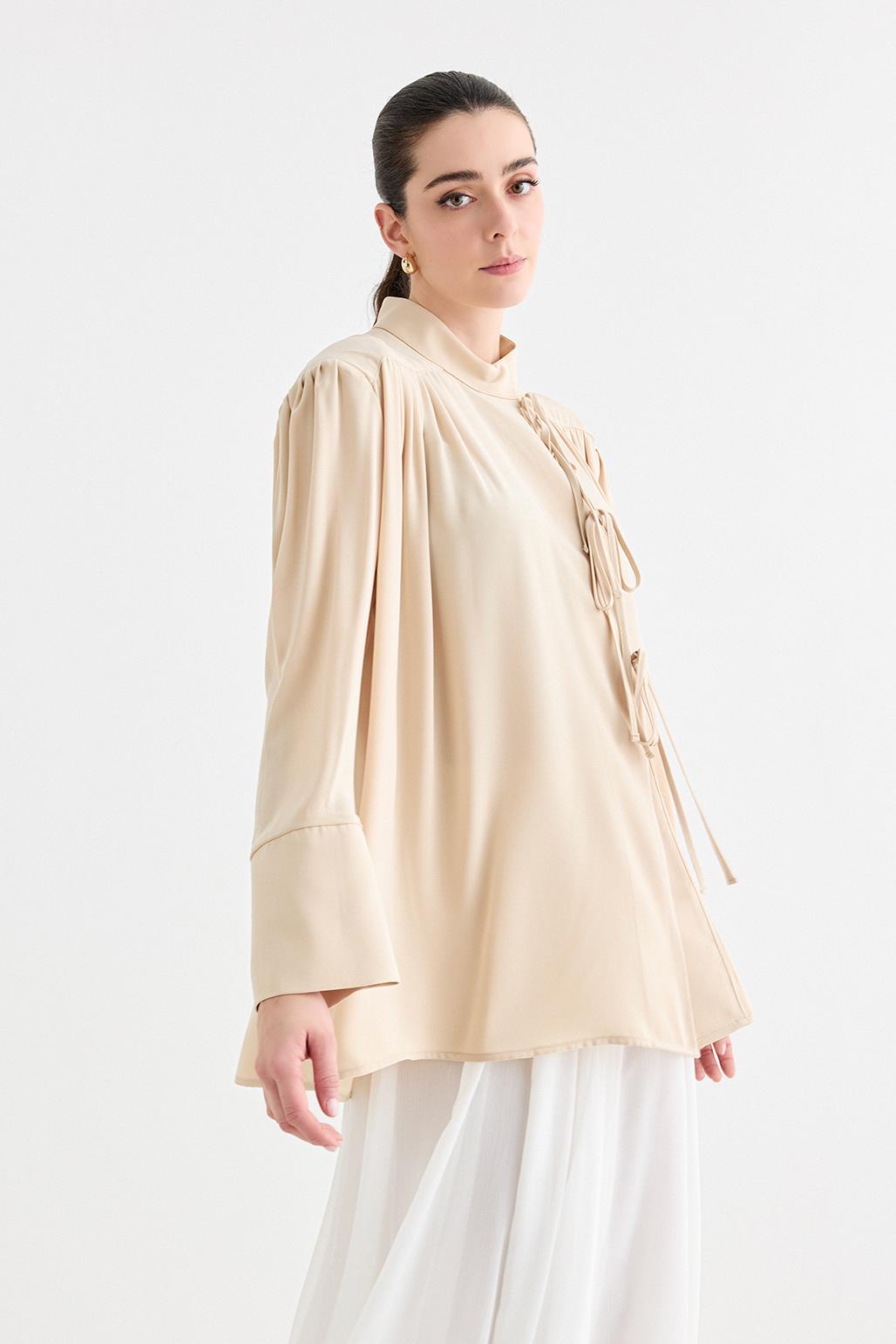 Valen Shoulder-Padded Shirt Jacket Cream