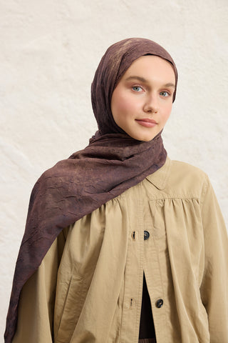 Vela Patterned Cotton Scarf Dark Brown