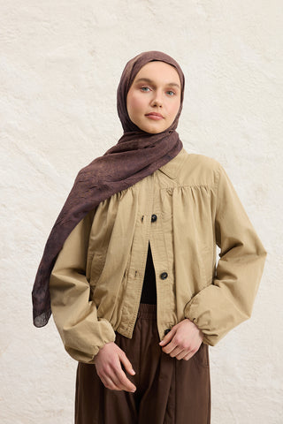 Vela Patterned Cotton Scarf Dark Brown