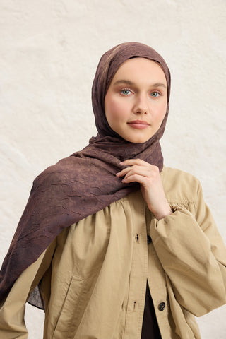 Vela Patterned Cotton Scarf Dark Brown