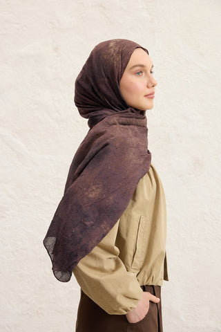 Vela Patterned Cotton Scarf Dark Brown