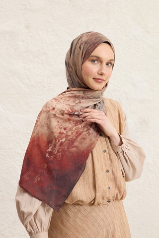 Vela Patterned Cotton Scarf Camel