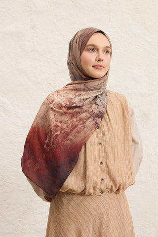 Vela Patterned Cotton Scarf Camel