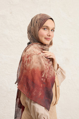 Vela Patterned Cotton Scarf Camel