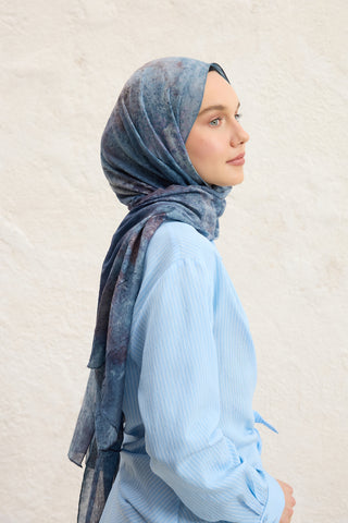 Vela Patterned Cotton Scarf Navy Blue