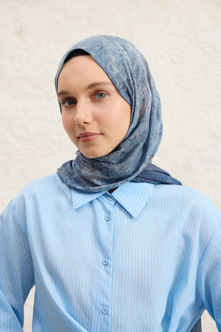 Vela Patterned Cotton Scarf Navy Blue
