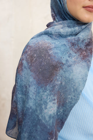 Vela Patterned Cotton Scarf Navy Blue