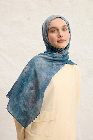 Vela Patterned Cotton Scarf Ocean Blue
