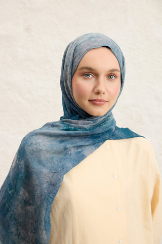 Vela Patterned Cotton Scarf Ocean Blue