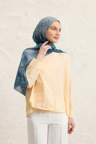 Vela Patterned Cotton Scarf Ocean Blue
