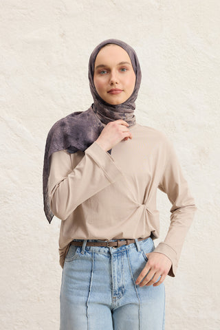 Vela Patterned Cotton Scarf Taupe