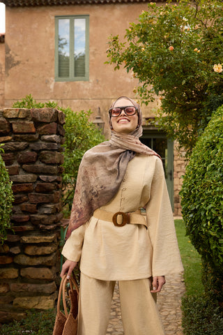 Vela Patterned Cotton Scarf Camel