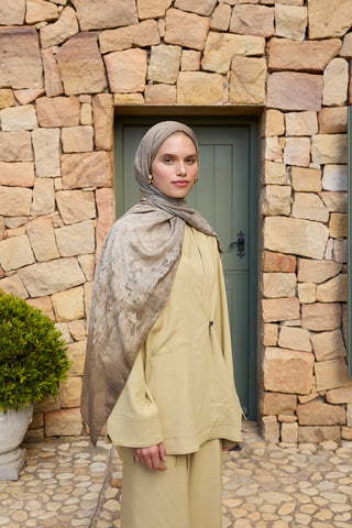 Vela Patterned Cotton Scarf Soft Green