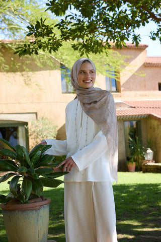 Vela Patterned Cotton Scarf Stone