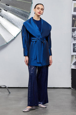 Vera Taffeta Shawl Collar Kimono Navy Blue