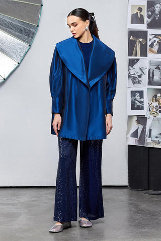 Vera Taffeta Shawl Collar Kimono Navy Blue