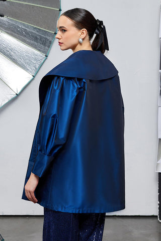 Vera Taffeta Shawl Collar Kimono Navy Blue