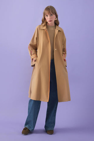 Vespa Colored Striped Trench Camel