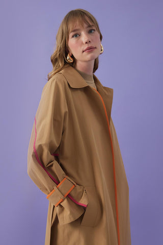 Vespa Colored Striped Trench Camel