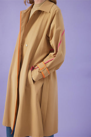 Vespa Colored Striped Trench Camel