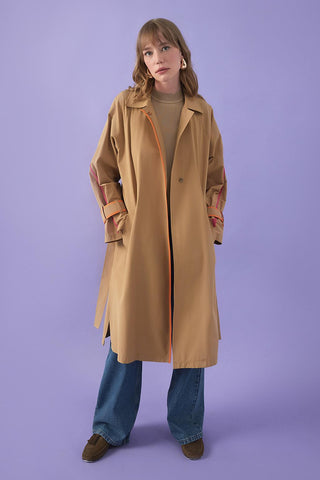 Vespa Colored Striped Trench Camel