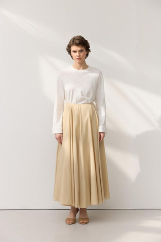 Voile Panel Skirt Beige