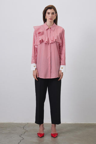 Flounced Cuff Detailed Shirt Red