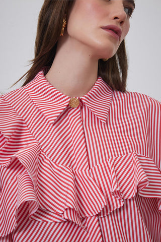 Flounced Cuff Detailed Shirt Red