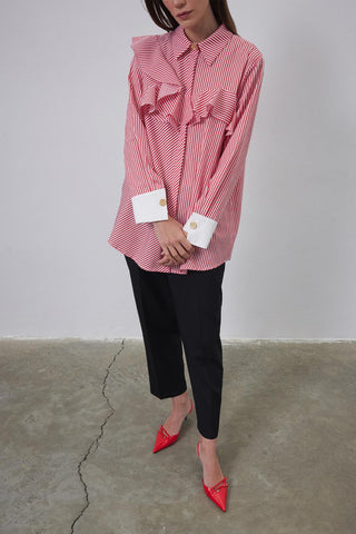 Flounced Cuff Detailed Shirt Red