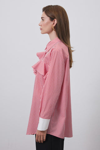 Flounced Cuff Detailed Shirt Red