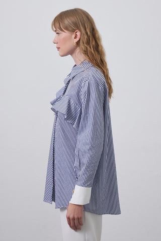 Flounced Cuff Detailed Shirt Navy Blue