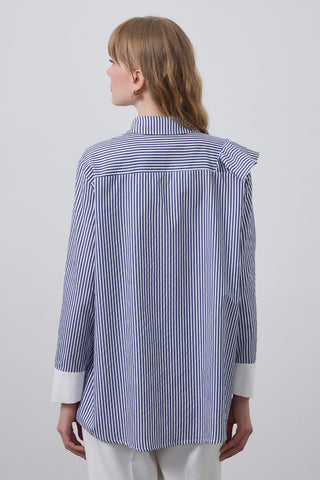 Flounced Cuff Detailed Shirt Navy Blue