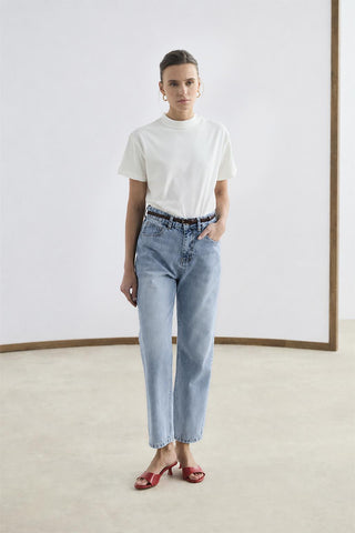 Washed High-Waisted Jeans Light Blue